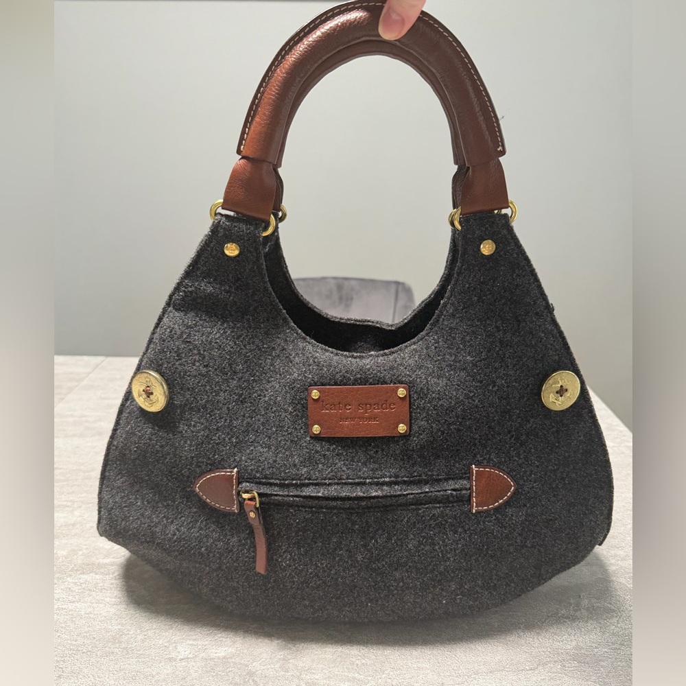 Vintage Kate Spade Maritime hobo/ Shoulder bag gray wool with brown leather